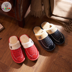 冬季室内保暖棉拖鞋儿童亲子男女高跟厚底防滑拖鞋情侣居家皮拖鞋