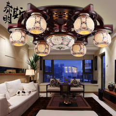 陶瓷灯 中式灯具现代简约吸顶灯圆形艺术客厅餐厅卧室灯实木灯饰