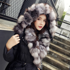 冬季新中长款韩国版宽松加厚羽绒服衣女装长过膝大码狐狸毛领外套