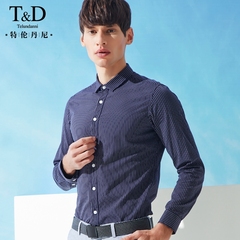 特伦丹尼男士长袖衬衫 2016春季修身纯棉上衣青年条纹商务男衬衣