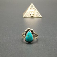 1970s美国天然绿松石Indian印第安Navajo纳瓦霍925纯银古董戒指女