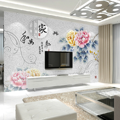 中式牡丹家和简约电视背景墙墙纸壁纸壁画客厅无纺布3D墙布影视墙