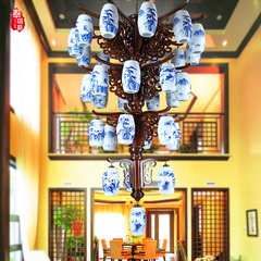 大型中式吊灯 别墅灯复式楼客厅灯 工程灯手绘陶瓷灯复古木艺灯饰
