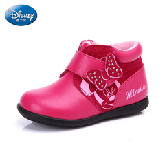 迪士尼童靴2016秋冬新款女童皮鞋小童保暖雪地靴儿童短靴加绒皮靴