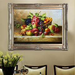 纯手绘餐厅油画水果静物玄关挂画客厅装饰画欧式有框手工竖版壁画