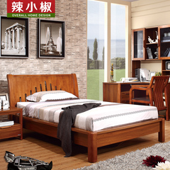 辣小椒家具现代中式胡桃木床 实木床单人床1.2米床简约特价床