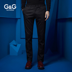 G＆G秋季男士黑色商务羊毛黑白条纹休闲裤男修身小脚冬季青年长裤