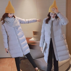 M 冬装新款女装2016 韩版中长款纯色棉衣圆领棉袄外套送围脖