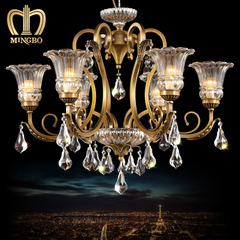 欧式全铜水晶吊灯美式复古客厅灯具现代大气奢华铜灯卧室纯铜灯饰