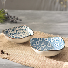 创意锥形四色青花瓷碗日式餐具 陶瓷碗 面碗米饭碗小汤碗三角碗