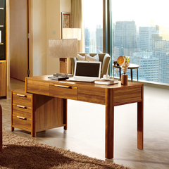 柚木实木写字台书桌电脑桌现代简约家用台式桌子中式书房家具