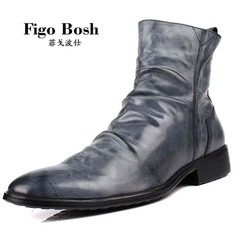 轻奢品牌Figobosh   新款轻奢真皮男靴男鞋短筒靴英伦牛皮靴皮鞋