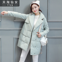 棉服女2016冬装新款时尚长袖中长款棉衣宽松显瘦韩国棉袄外套潮