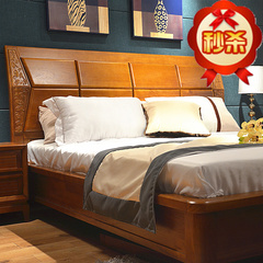 新款现代新中式实木床双人床大床 1.8特价床水曲柳家具包安装入户