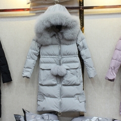 2016冬TISIRO正品女中长款大狐狸毛领带毛球大口袋连帽羽绒服外套