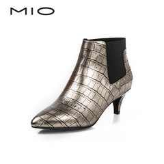 千百度高端女鞋 MIO米奥2015秋款石头纹低跟尖头女短靴M154606410