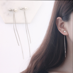 韩国进口银长款流苏珍珠耳环耳钉女个性耳线气质日韩简约耳链饰品