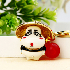 韩国创意礼品可爱水钻功夫熊猫汽车钥匙扣女包挂件钥匙链卡通饰品