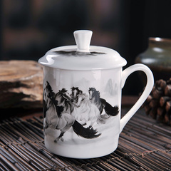 景德镇陶瓷茶杯带盖定制骨瓷杯家居用泡茶水杯子老板杯个人办公杯