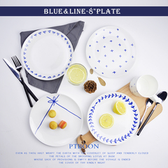 蓝与白 手绘8寸骨瓷月光盘早餐盘牛排盘西餐盘子水果盘田园小清新