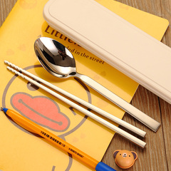 韩式贝合304不锈钢便携餐具盒 旅行学生筷子勺子套装便携式餐具