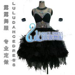 新款 成人拉丁舞比赛舞蹈裙演出服装 黑色鸵鸟毛拉丁比赛裙