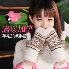 韩版冬天羊毛手套女士加厚保暖男女情侣连指羊绒手套女冬可爱全指