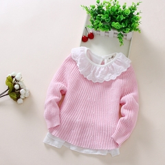 2016春秋装女童毛衣套头打底衫儿童荷叶裙式小童针织衫两件套童装