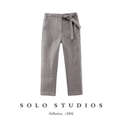 SOLO STUDIOS/秋冬新品 欧洲站好版型气质细节设计亮片腰带长裤女