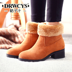 DRWCYS马丁靴女短靴子冬季新品女鞋磨砂真皮短筒中跟厚底粗跟女靴