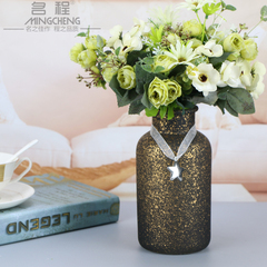 欧美玻璃花瓶创意金银点玻璃广口瓶家居客厅摆件装饰品鲜花插花瓶