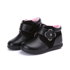 百丽童鞋女童皮鞋儿童短靴2016冬季新款加绒保暖女童靴子DE0180