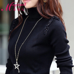 2016秋冬女士韩版线衣修身高领新款毛衣女套头黑色打底针织衫加厚