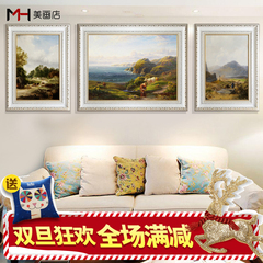 美画乡村风景装饰画美式客厅三联画油画沙发背景墙上挂画走廊壁画