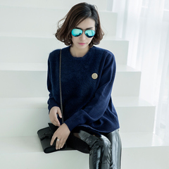 飞亚达新款女式韩版扣标套头修身圆领百搭通勤羊绒衫