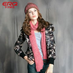 ERQ2016新款女式羽绒外套 真毛貉子毛领时尚加厚迷彩羽绒服外套女