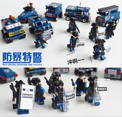 兼容乐高反恐警察特种部队拼装军事儿童益智积木玩具人偶战车