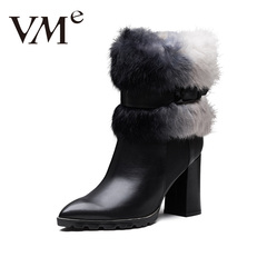 VMe舞魅2016冬新品舒适套筒粗跟高跟鞋 时尚圆头中筒女靴VS5D1956