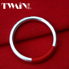 唐恩TWAIN 原创手工99足银甜甜圈光面实心缠红线纯银手镯
