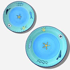 手绘圆形陶瓷菜盘子家用餐盘创意西餐盘骨碟平盘早餐盘牛排盘挂盘