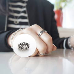 后裔银饰 复古链条S925纯银可调节戒指女韩国时尚指环银饰