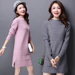 2016冬季新品女式韩版中长款加厚打底衫半高领套头修身针织衫毛衣