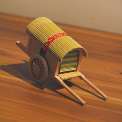 zakka马拉带篷长棚车家庭装饰品木制微型仿古代马车模型家具摆件