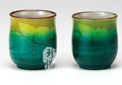 预售日本进口 九谷烧手绘银山茶花对杯 日式陶瓷茶具情侣茶杯水杯
