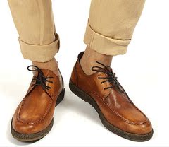 新款洗水牛皮擦色欧美厚复古重男日常休闲皮鞋 透气耐磨潮流板鞋