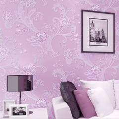 温馨浪漫田园大花紫色无纺布壁纸卧室客厅满铺电视背景3D立体墙纸