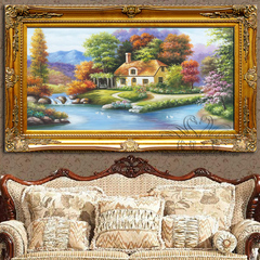 手绘欧式托马斯风景油画天鹅湖装饰画客厅走廊背景墙山水挂画横幅