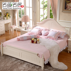名藤 韩式田园床实木床双人床1.8米简约床公主床白色橡木床卧室