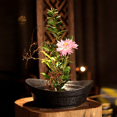 禅意剑山创意日式花道花器陶瓷花瓶艺术花插陶艺花盆茶室插花花盘