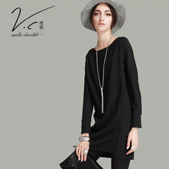 V.C2016秋冬季新款女装拼接长袖连衣裙短裙显瘦打底裙气质裙子